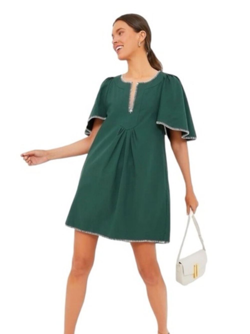 Pomander Place Tuckernuck Finley Flutter Sleeve Green Cotton Dress Size S
